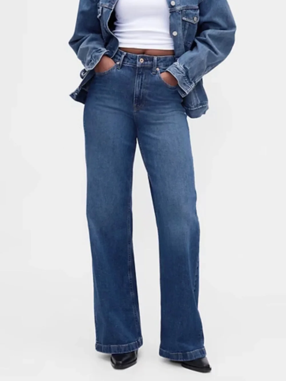 NWT Curvy High Rise Stride Wide-Leg Jeans Dark Indigo - Picture 1 of 9